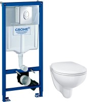 Комплект Унитаз подвесной Grohe Bau Ceramic 39351000 безободковый, альпин-белый + Инсталляция Rapid SL 38721001 3 в 1 с кнопкой смыва + Звукоизоляция