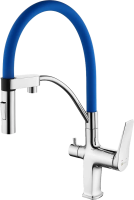 Смеситель для кухни Lemark Comfort LM3074C-Blue с гибким изливом, хром, синий