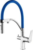 Смеситель для кухни Lemark Comfort LM3074C-Blue с гибким изливом, хром, синий