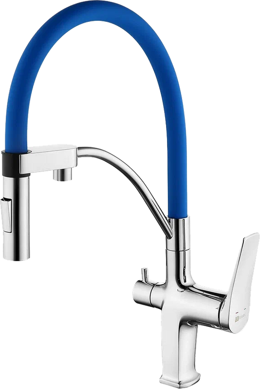 Смеситель для кухни Lemark Comfort LM3074C-Blue с гибким изливом, хром, синий