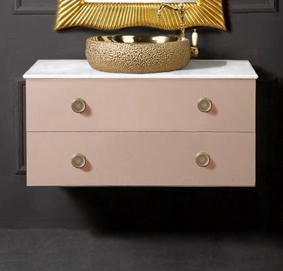 Тумба с раковиной Armadi Art NeoArt 100 капучино с ручками Satine золото