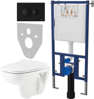 Комплект Унитаз подвесной Seramiksan Petite + Крышка AG50006 с микролифтом + Инсталляция DIWO + Кнопка 7313 черная матовая