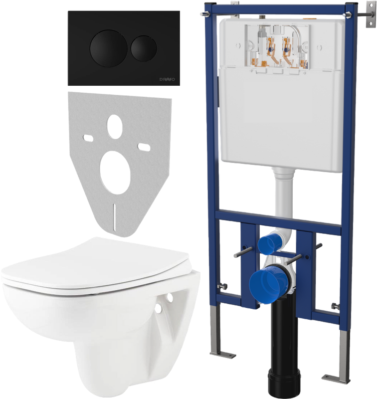 Комплект Унитаз подвесной Seramiksan Petite + Крышка AG50006 с микролифтом + Инсталляция DIWO + Кнопка 7313 черная матовая