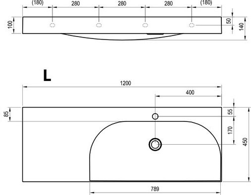 Тумба с раковиной Ravak Lite SD 120 L глянцевая белая