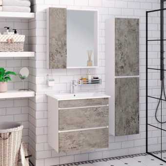 Мебель для ванной Runo Манхэттен 65, подвесная, серый бетон