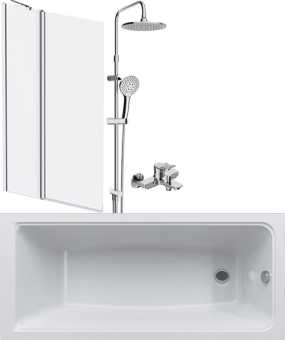 Акриловая ванна AM.PM Gem с душевым комплектом + шторка на ванну 170х70