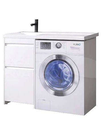 Тумба с раковиной Belux Ока Н 44-02 L напольная, 2 ящика, глянцевая белая