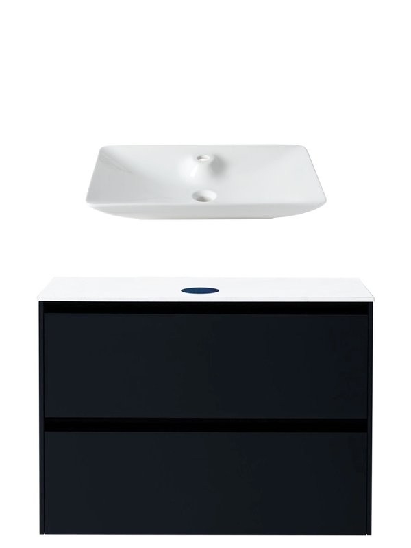 Тумба с раковиной Allen Brau Activity 90 с подсветкой, матовый антрацит, черный браш, столешница белая, раковина Fantasy Y 64x40, белая