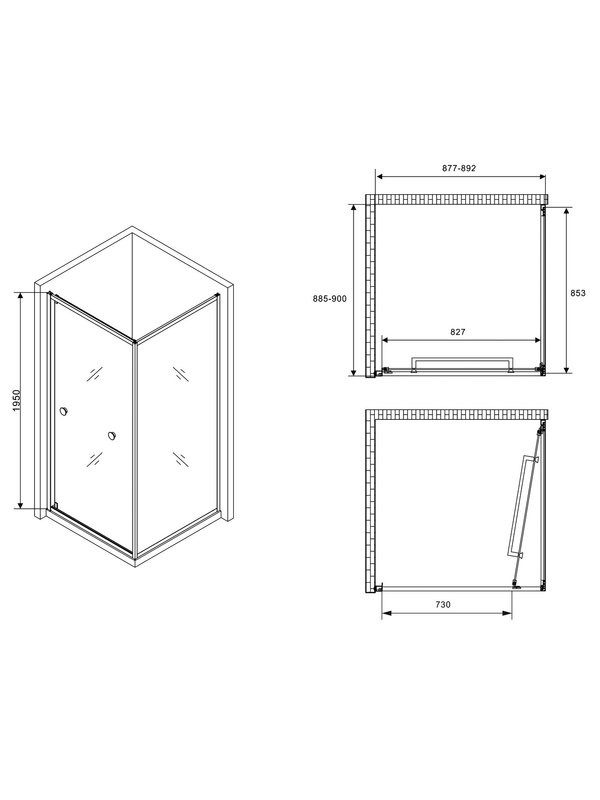Душевой уголок Abber Schwarzer Diamant AG0A090B 90х90 см, профиль матовый черный, стекло прозрачное