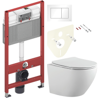 Комплект Унитаз подвесной Bauedge Bau Dream PRO-2 безободковый, с микролифтом, белый + Инсталляция TECE Base 9400413 4 в 1 с кнопкой смыва