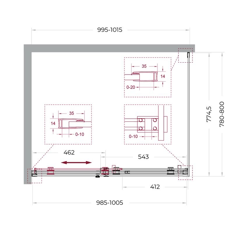 Душевой уголок BelBagno Soft Close-2 AH-1-100/80-C-Cr профиль хром