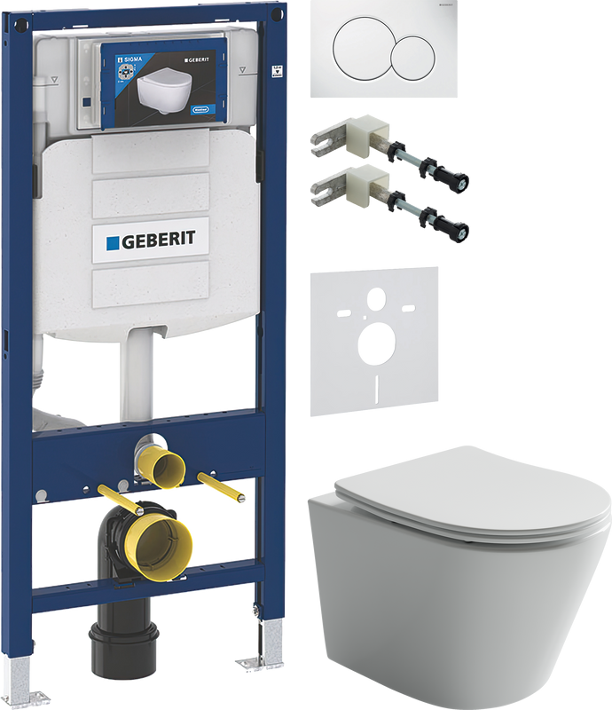 Комплект Унитаз подвесной Ceramicanova Balearica Rimless CN6000 белый + Крепления Geberit Duofix 111.815.00.1 к стене + Звукоизоляция + Инсталляция UP 320 111.300.00.5 + Кнопка Sigma 01 115.770.11.5 белая