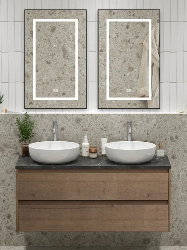 Мебель для ванной комнаты BelBagno Kraft 120 для двоих, с двумя чашами, 2 ящика, rovere tabacco