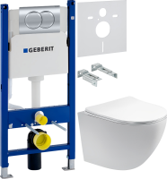 Комплект Унитаз подвесной AQUATEK Европа AQ1900-00 безободковый + Инсталляция Geberit Duofix Delta 458.149.21.1 с кнопкой смыва, хром + Звукоизоляция