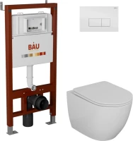 Комплект Унитаз подвесной Bauedge Bau Dream безободковый, с микролифтом + Инсталляция Bau Pro + Кнопка Hotel, белый глянец