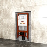 Комплект Унитаз подвесной Bauedge Bau Dream безободковый, с микролифтом + Инсталляция Bau Pro + Кнопка Hotel, белый глянец