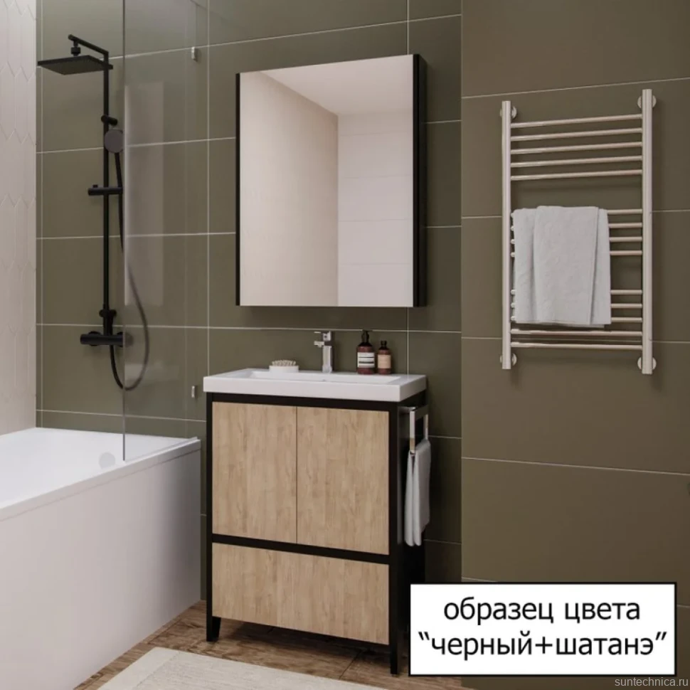 Тумба с раковиной Velvex Klaufs 80.2D.1Y черная, шатанэ, напольная