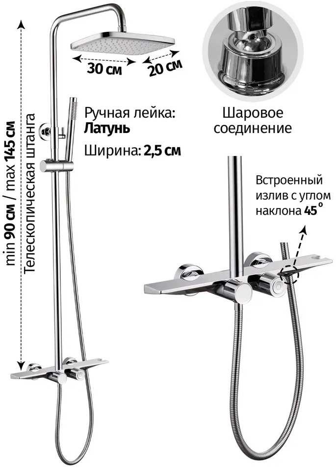 Душевая система с термостатом Grocenberg GB7038CR Хром