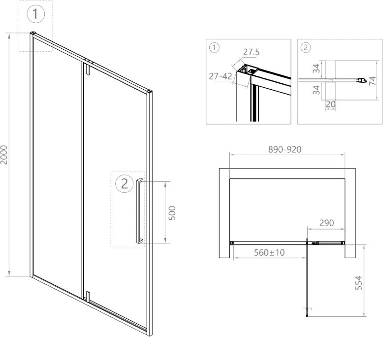 Душевой уголок RGW Stilvoll SV-03+90 см (89-92)x90x200 профиль хром, стекло прозрачное