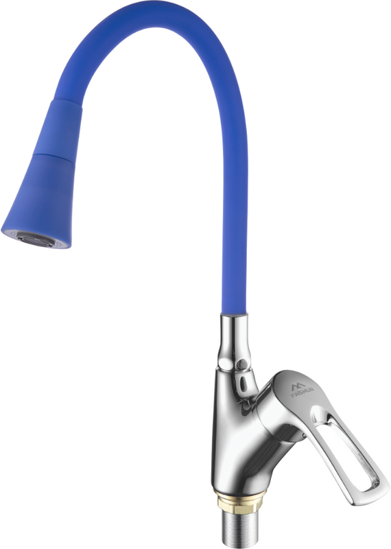 Смеситель для кухни Fashun A4466+A7351 с гибким изливом, хром, синий