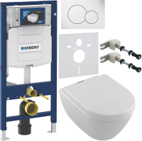 Комплект Унитаз подвесной Villeroy & Boch Subway 2.0 + Крышка 9M68 S101 с микролифтом, петли хром + Инсталляция Geberit Duofix UP 320 111.300.00.5 + Кнопка Sigma 01 115.770.11.5 белая + Крепления 111.815.00.1 к стене + Звукоизоляция