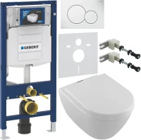 Комплект Унитаз подвесной Villeroy & Boch Subway 2.0 + Крышка 9M68 S101 с микролифтом, петли хром + Инсталляция Geberit Duofix UP 320 111.300.00.5 + Кнопка Sigma 01 115.770.11.5 белая + Крепления 111.815.00.1 к стене + Звукоизоляция