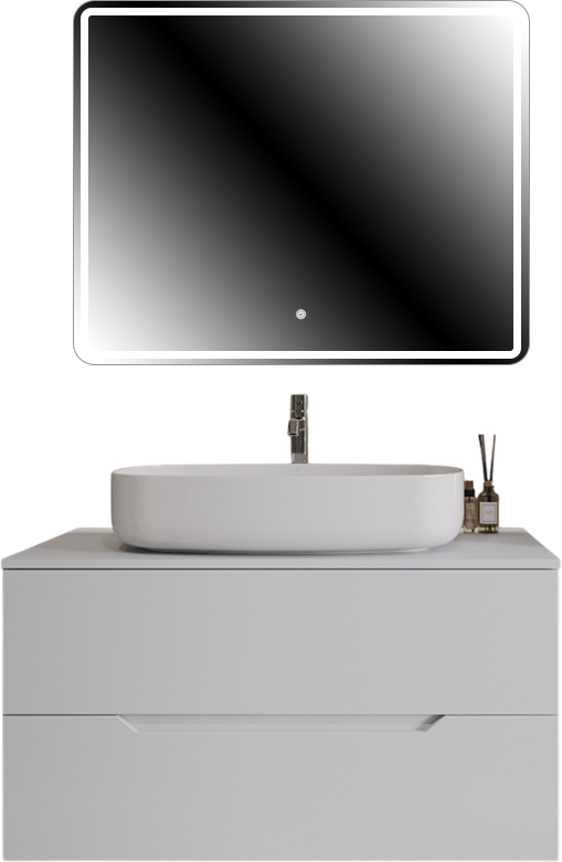 Мебель для ванной комнаты Orange Line 100 подвесная, 2 ящика, матовая белая с раковиной B07-675W