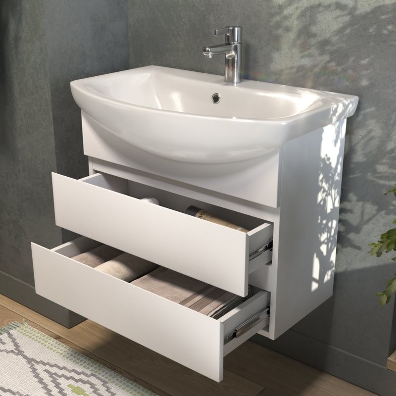 Тумба с раковиной Vigo Wing 70 подвесная, белая, раковина Балтика 70