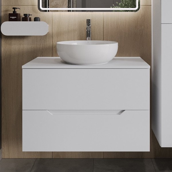 Тумба с раковиной Orange Line 80 подвесная, 2 ящика, матовая белая с раковиной B07-420W