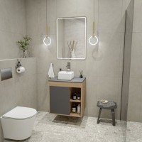 Тумба с раковиной Teymi Nura 60 дуб эврика, матовый графит, раковина Helmi Mini 24