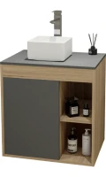 Тумба с раковиной Teymi Nura 60 дуб эврика, матовый графит, раковина Helmi Mini 24