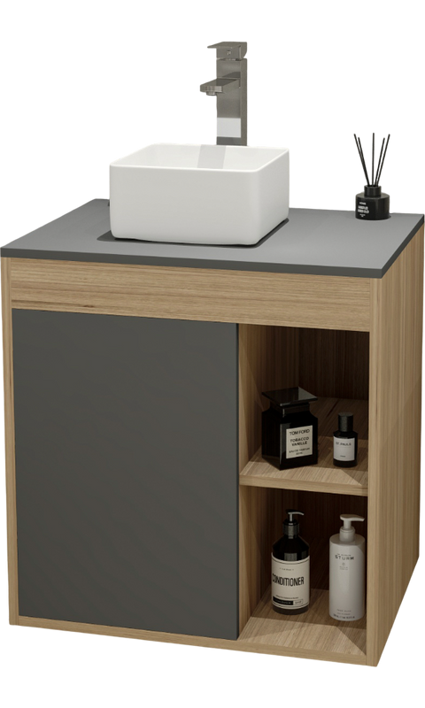 Тумба с раковиной Teymi Nura 60 дуб эврика, матовый графит, раковина Helmi Mini 24