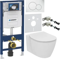 Комплект Унитаз подвесной Ideal Standard Connect AquaBlade E047901 + Крышка E772401 с микролифтом + Инсталляция Geberit Duofix UP 320 111.300.00.5 + Кнопка Sigma 01 115.770.11.5 белая + Крепления 111.815.00.1 к стене + Звукоизоляция