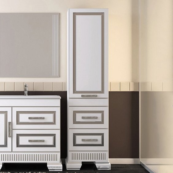 Шкаф пенал для ванной Opadiris Оникс R серебряная патина