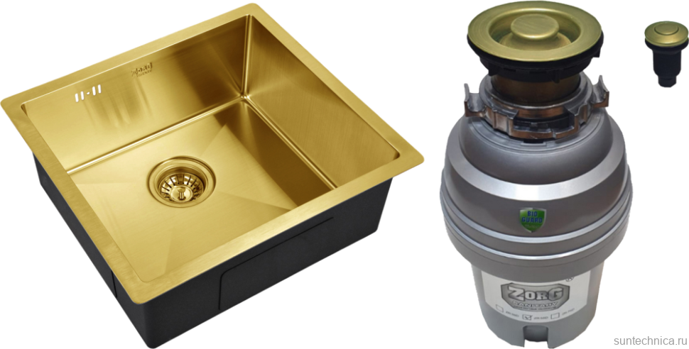 Комплект Мойка Zorg Inox PVD SZR-4844 bronze + Измельчитель ZR-75 D BRONZE