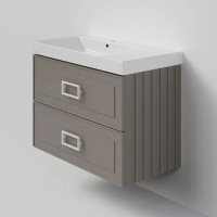 Тумба под раковину La Fenice CUBO Twin Cappuccino бежевая матовая 90 см Черная ручка