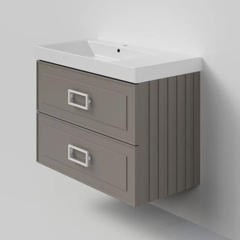 Тумба под раковину La Fenice CUBO Twin Cappuccino бежевая матовая 90 см Черная ручка