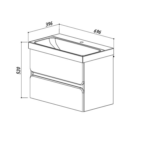 Тумба с раковиной Belux Бостон 70 подвесная, белая глянцевая, 2 ящика