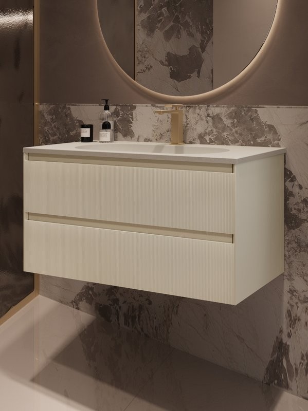 Тумба с раковиной Vincea Welle 100 m.beige soft-touch, раковина VCB-4H100J жасмин