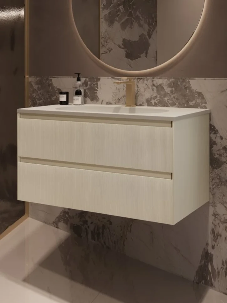 Тумба с раковиной Vincea Welle 100 m.beige soft-touch, раковина VCB-4H100J жасмин