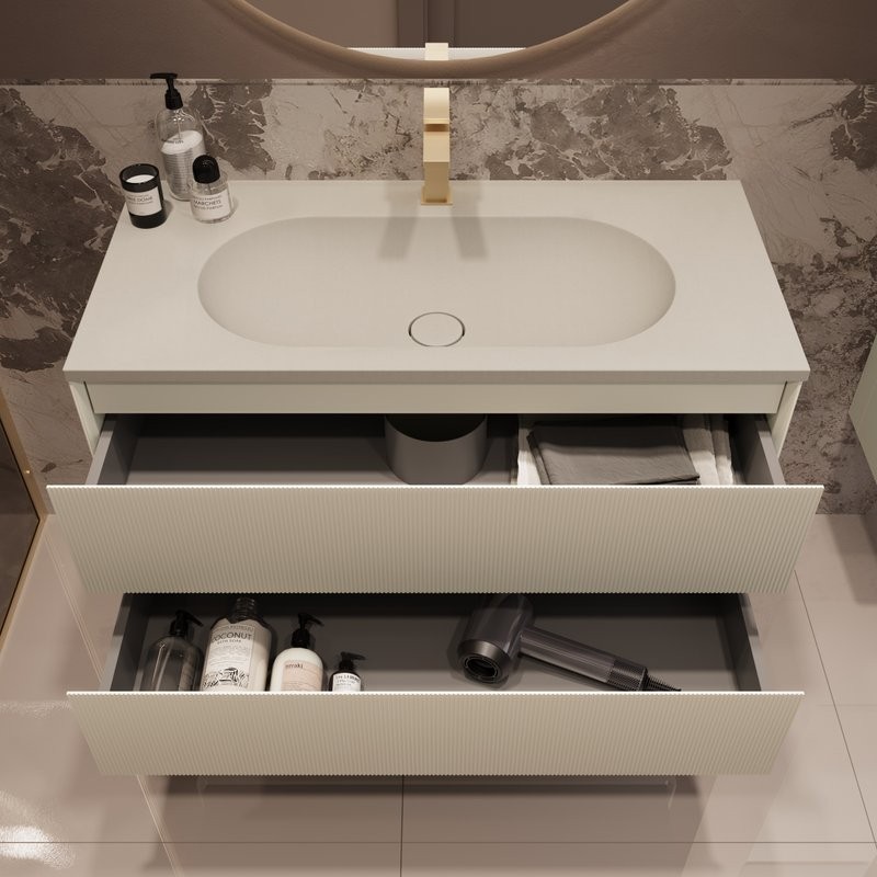 Тумба с раковиной Vincea Welle 100 m.beige soft-touch, раковина VCB-4H100J жасмин