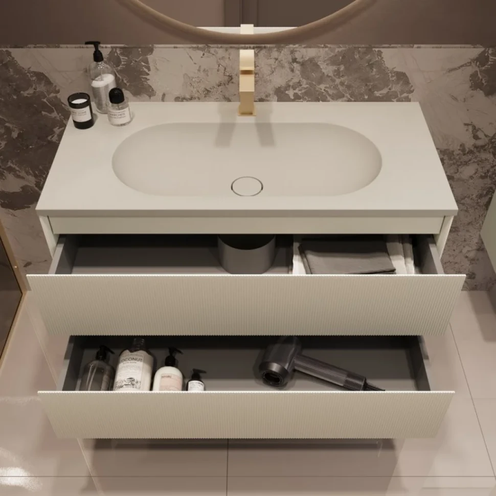 Тумба с раковиной Vincea Welle 100 m.beige soft-touch, раковина VCB-4H100J жасмин