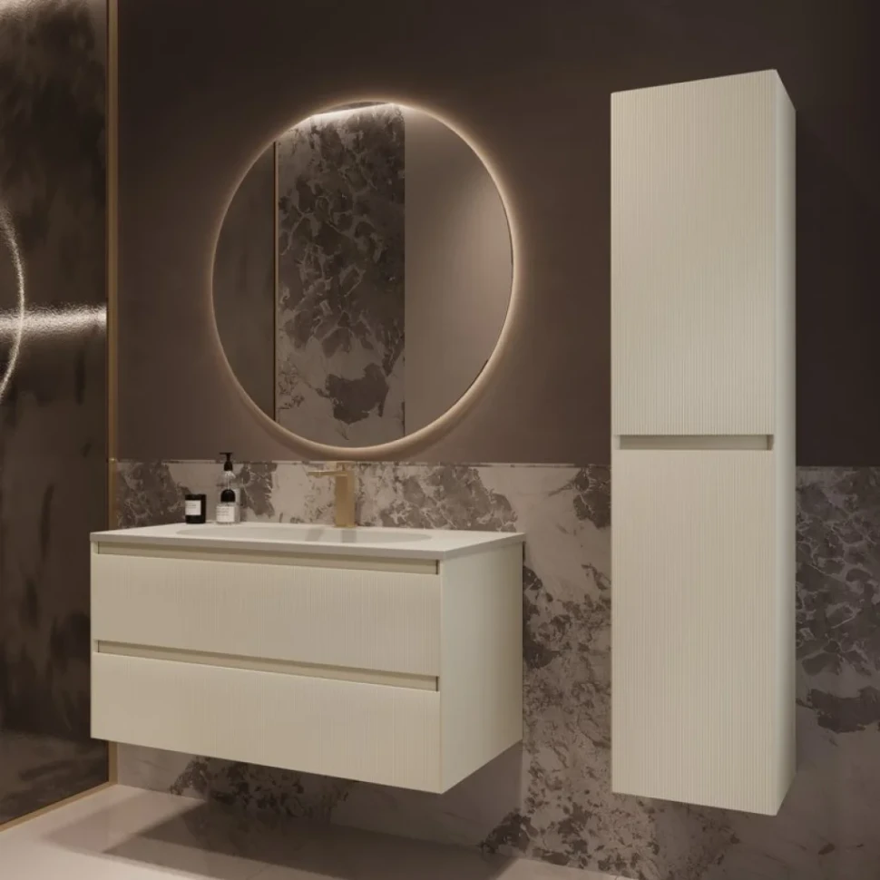 Тумба с раковиной Vincea Welle 100 m.beige soft-touch, раковина VCB-4H100J жасмин