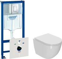 Комплект  Унитаз подвесной Bauedge Bau Dream Hurricane-2 безободковый, с микролифтом, белый + Система инсталляции для унитазов Grohe Rapid SL 38772001