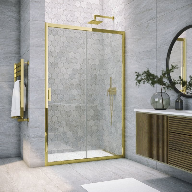 Душевая дверь в нишу Vegas Glass ZP Tur Novo h1900 145 09 01 профиль золото, стекло прозрачное