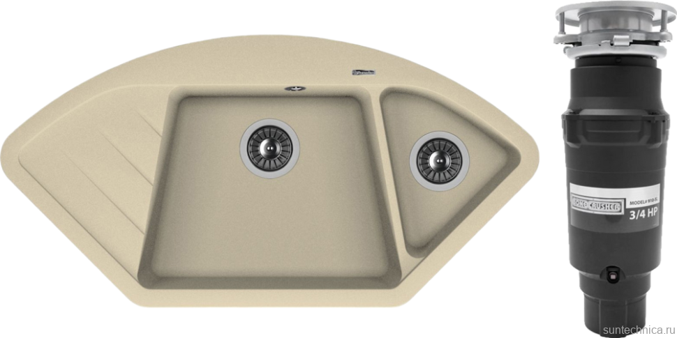 Комплект Мойка Florentina Веста шампань + Измельчитель Bone Crusher BC 910-SL-Slim Line