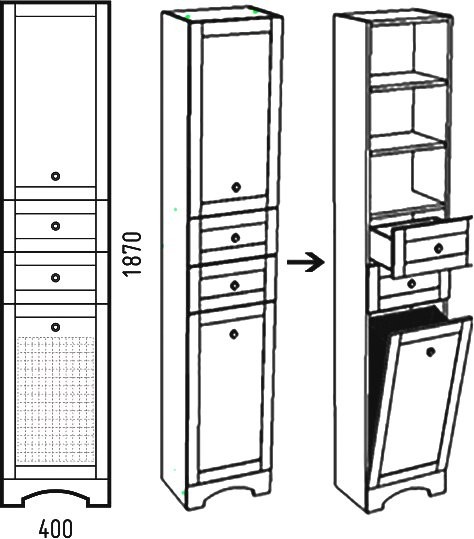 Шкаф-пенал для ванной Corozo Техас 40 с корзиной