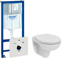 Комплект  Унитаз подвесной Ideal Standard Eurovit K881201 безободковый + Система инсталляции для унитазов Grohe Rapid SL 38772001, 3 в 1 с кнопкой смы