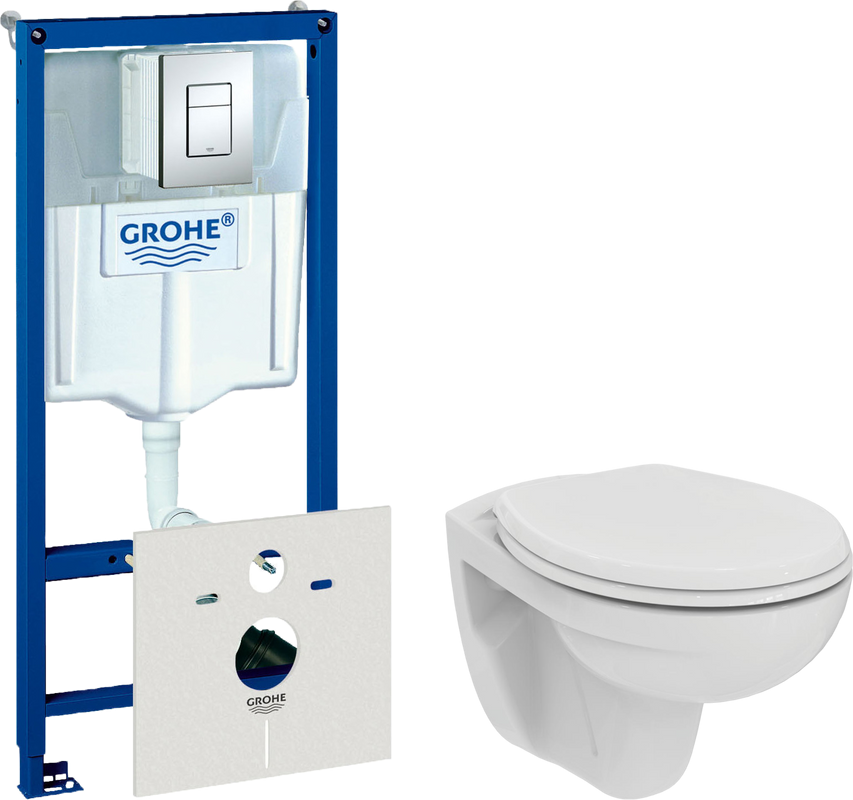 Комплект  Унитаз подвесной Ideal Standard Eurovit K881201 безободковый + Система инсталляции для унитазов Grohe Rapid SL 38772001, 3 в 1 с кнопкой смы