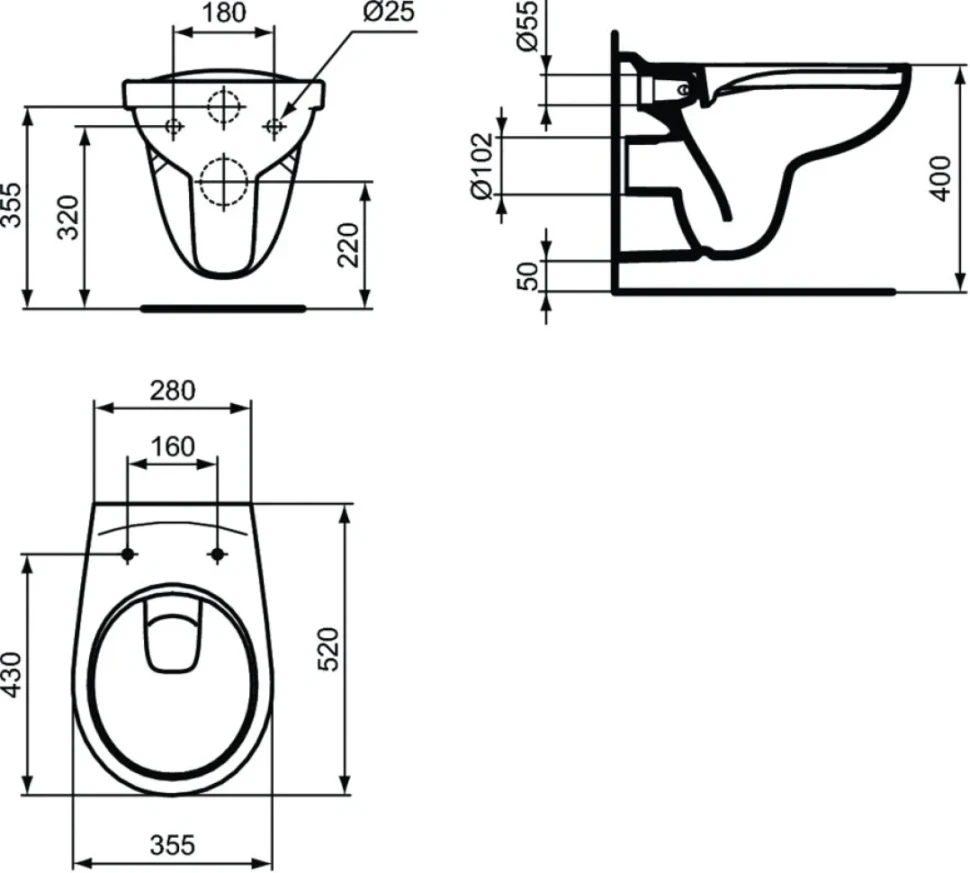 Комплект  Унитаз подвесной Ideal Standard Eurovit K881201 безободковый + Система инсталляции для унитазов Grohe Rapid SL 38772001, 3 в 1 с кнопкой смы